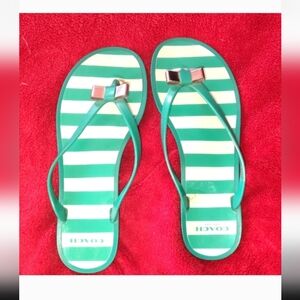 Coach Green and White Striped Sandals